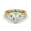 18ky Pear Twisted Shank Hidden Halo Solitaire Engagement Ring With 17 Prong Set Round Diamonds Sz 7.5