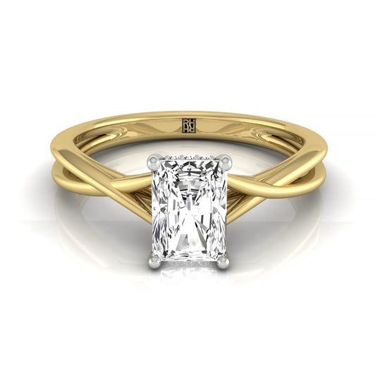 14ky Radiant Twisted Shank Hidden Halo Solitaire Engagement Ring With 24 Prong Set Round Diamonds