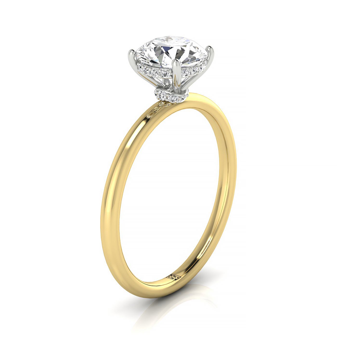 18ky Round Double Hidden Halo Solitaire Engagement Ring With 24 Prong RockHer
