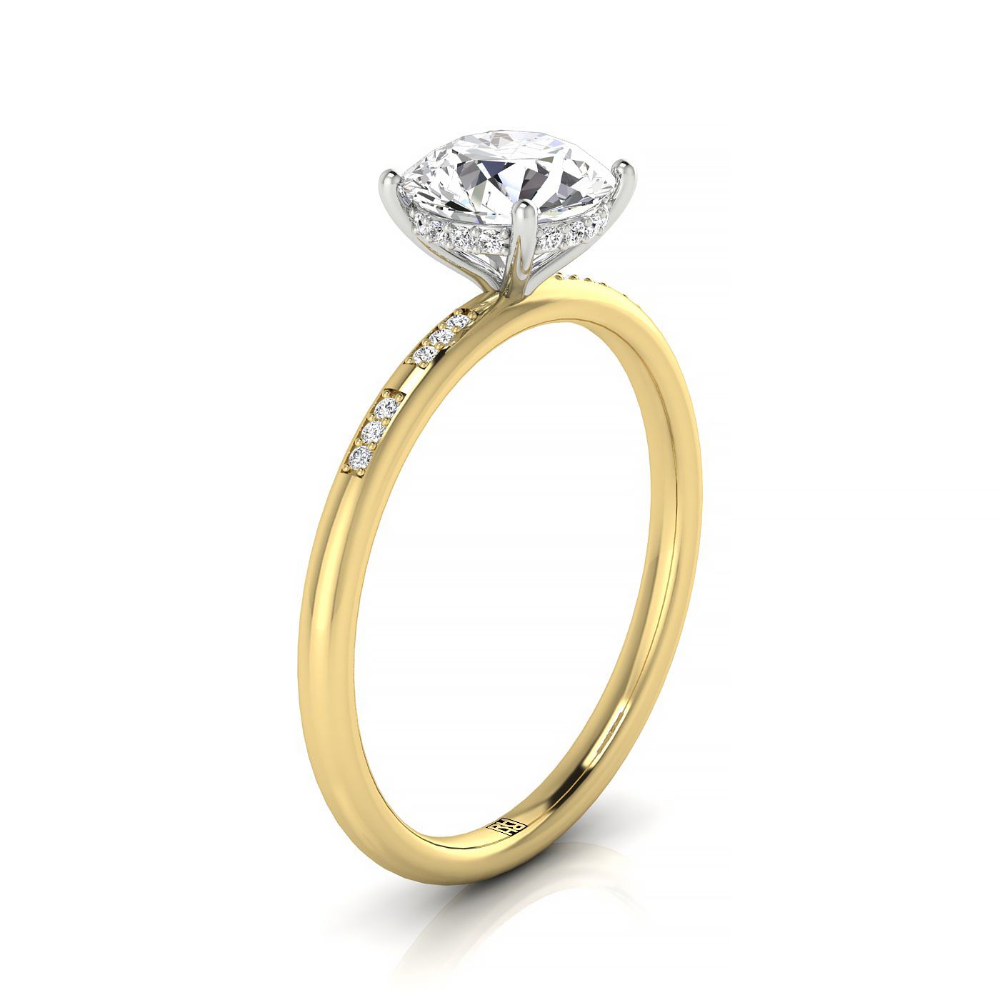 14ky Round Engagement Ring With High Hidden Halo With 26 Prong Set Round Diamonds