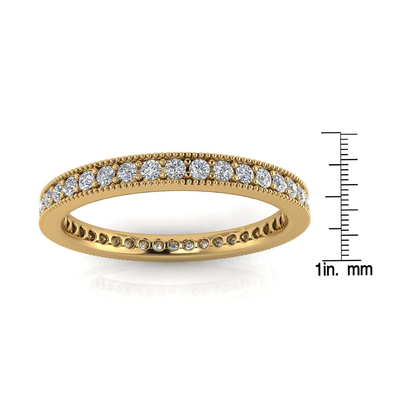 แหวนเพชรเจียระไนทรงกลม Pave &amp; Milgrain Set Eternity Ring ในทองคำ 14k สีเหลือง (0.28 กะรัต Tw.) ขนาดแหวน 4