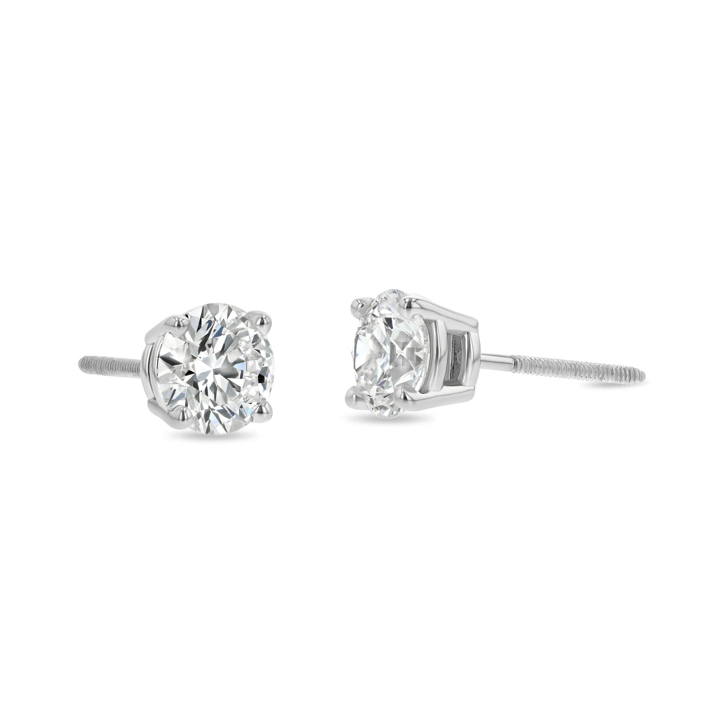 Platinum 4-prong Round Diamond Stud Earrings 1ctw (5.00mm Ea), H Color, Si3-i1 Clarity