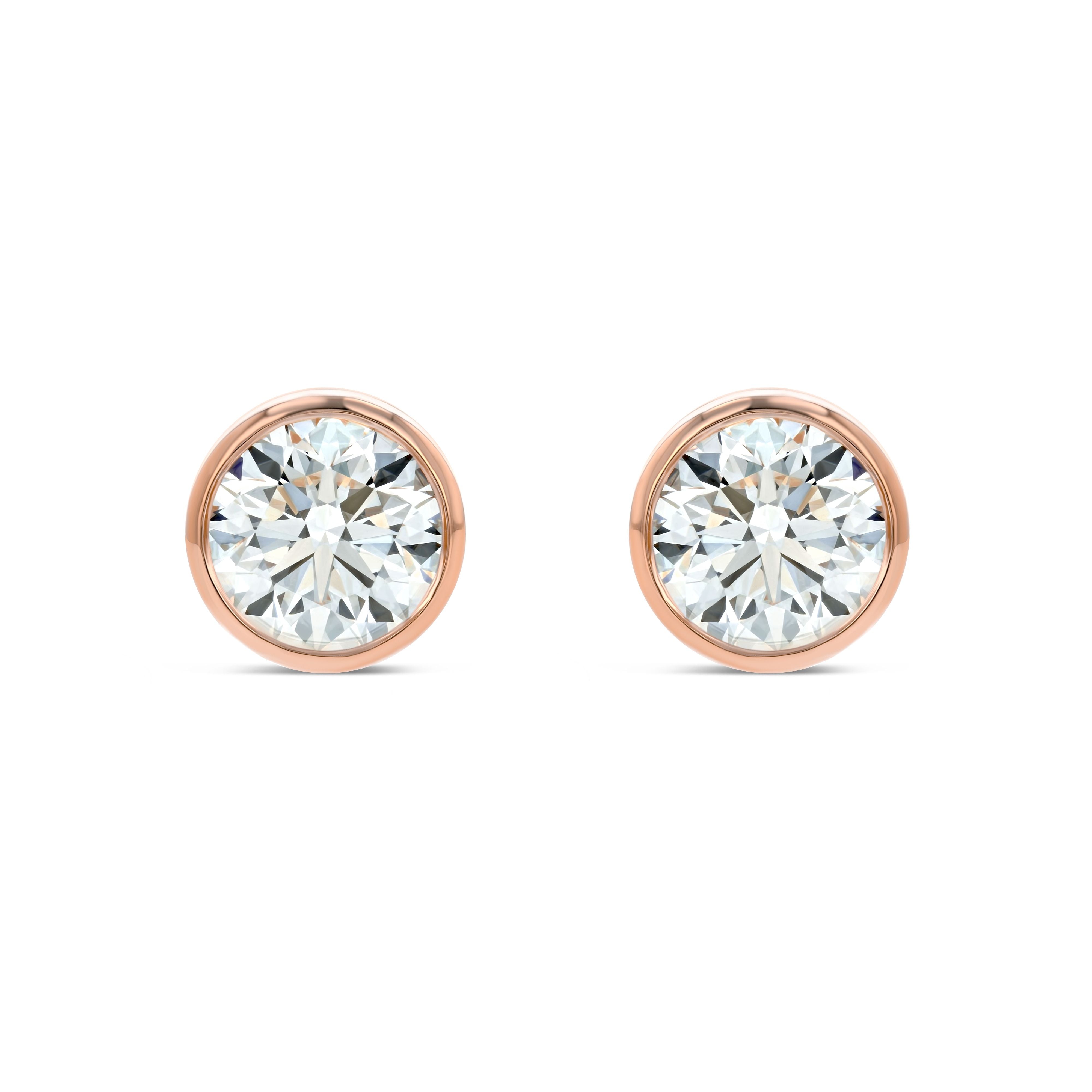 14k Rose Gold Bezel Round Diamond Stud Earrings 1/2ctw (4.1mm Ea), G-h  Color, I1 Clarity