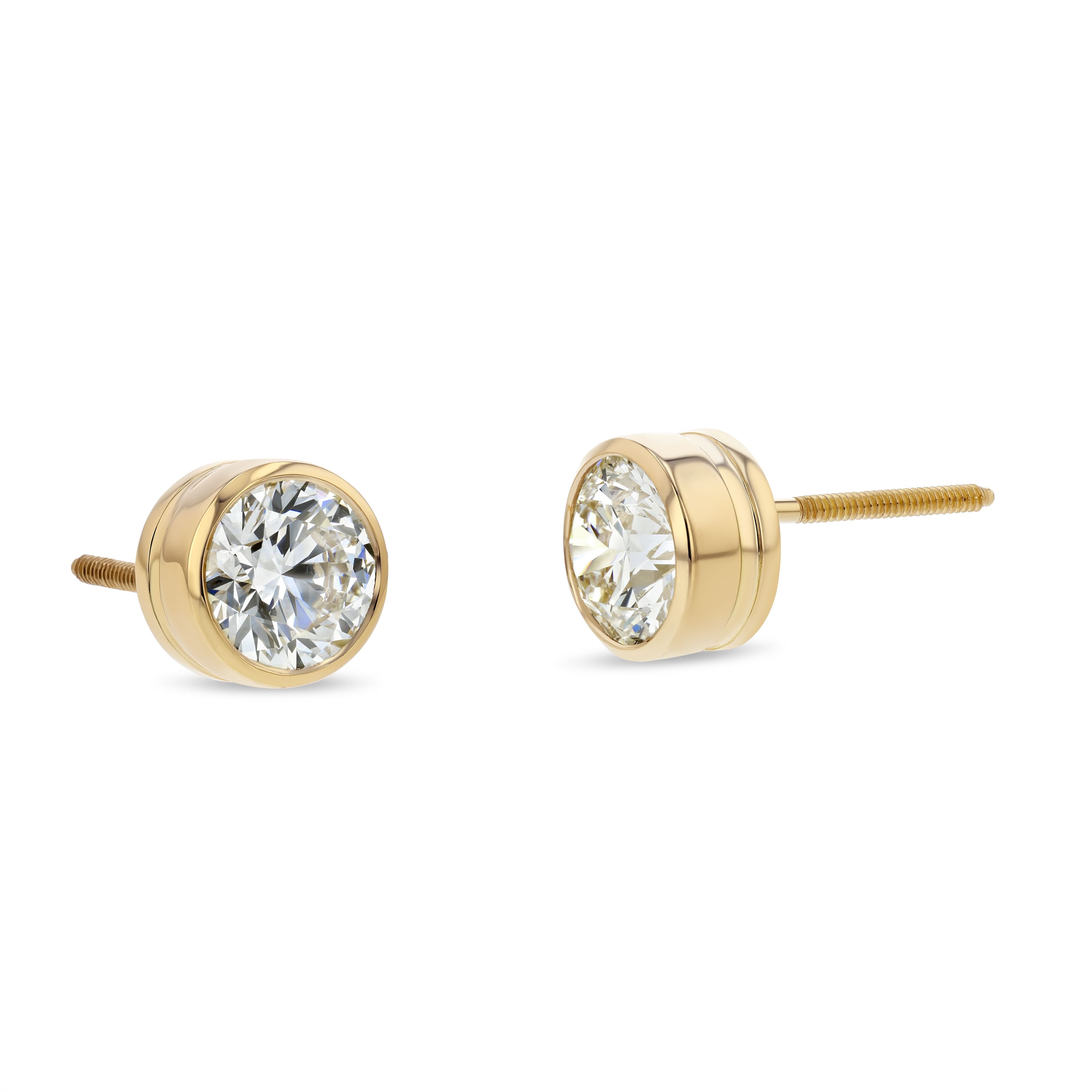 Martini Set Diamond Stud Earrings 14K Yellow Gold