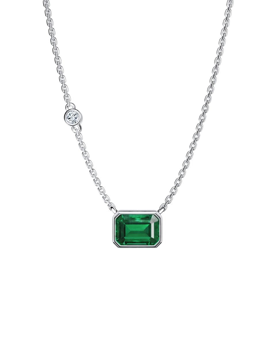 Emerald Pendant in a Sterling Sunburst Setting with Dangle has a Round Rough Cut Genuine Emerald and comes cheapest on an 18