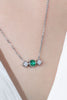 ROCKHER .925 Sterling Silver Round Created Emerald and Princess Cut White Cubic Zirconia Bezel Set Pendant Necklace on 18