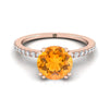 14K Rose Gold Round Brilliant Citrine Simple French Pave Double Claw Prong แหวนหมั้นเพชร -1/6ctw