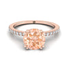 14K Rose Gold Round Brilliant Morganite Simple French Pave Double Claw Prong แหวนหมั้นเพชร -1/6ctw