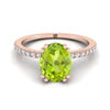 14K Rose Gold รูปไข่ Peridot Simple French Pave Double Claw PRONG แหวนหมั้นเพชร -1/6ctw