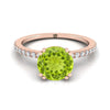 14K Rose Gold Round Brilliant Peridot Simple French Pave Double Claw Prong แหวนหมั้นเพชร -1/6ctw