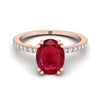 แหวนหมั้นเพชร 14K Rose Gold Oval Ruby Simple French Pave Double Claw Prong Diamond -1/6ctw