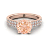 แหวนหมั้นเพชรแถว Morganite ทรงกลมสดใส 14K Rose Gold -1/4ctw