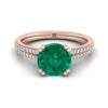 14K Rose Gold Round Brilliant Emerald สองแถว Double Prong French Pave แหวนหมั้นเพชร -1/6ctw