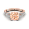 14K Rose Gold Round Brilliant Morganite สองแถว Double Prong French Pave แหวนหมั้นเพชร -1/6ctw