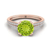 14K Rose Gold Round Brilliant Peridot สองแถว Double Prong French Pave แหวนหมั้นเพชร -1/6ctw