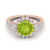 14K Rose Gold Round Brilliant Peridot Petite Halo แหวนหมั้นเพชรฝรั่งเศส Pave -3/8ctw