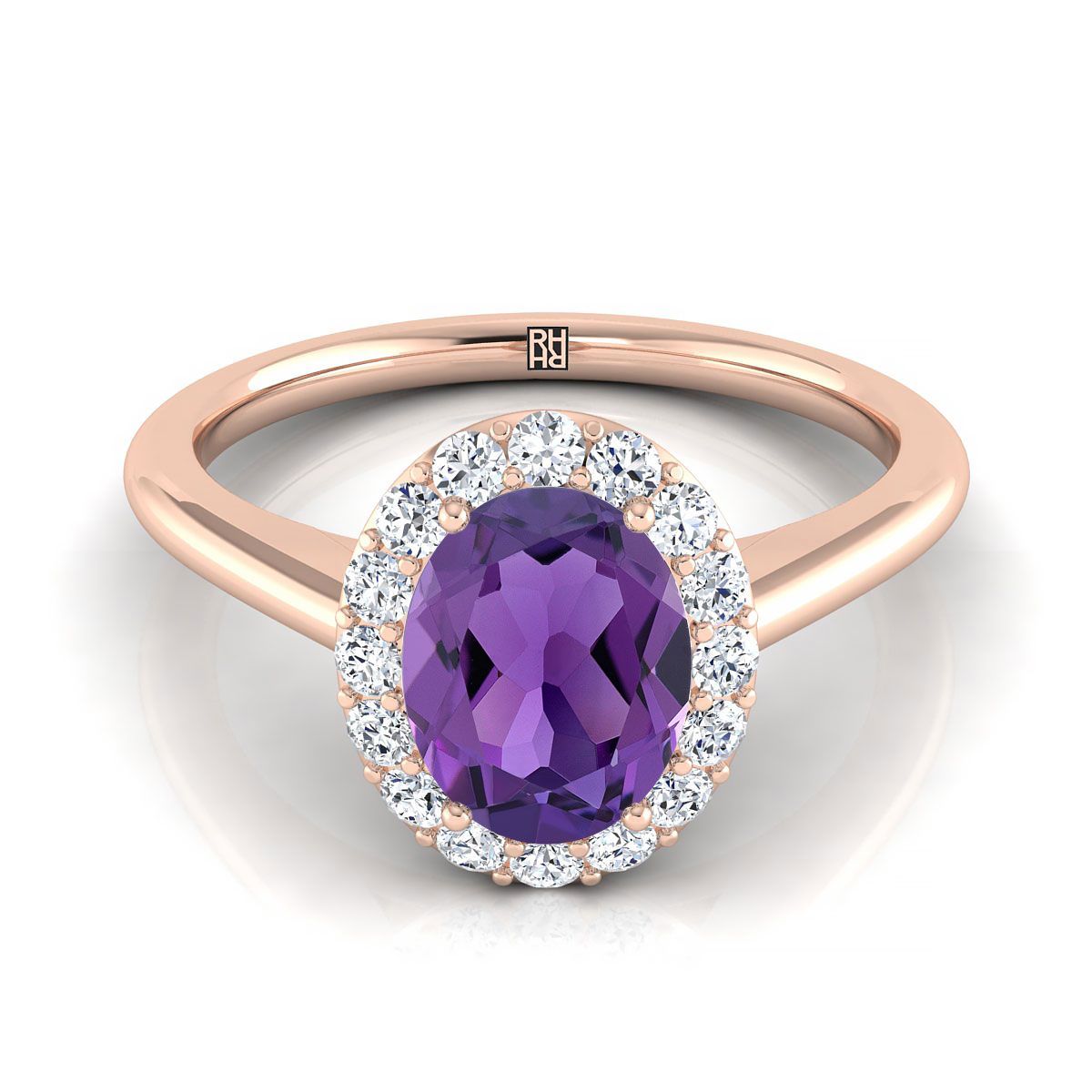 14K Rose Gold Oval Amethyst แบ่งปันแหวนหมั้นเพชรง่ามรัศมี -1/5ctw