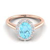 14K Rose Gold รูปไข่ Aquamarine แบ่งปันแหวนหมั้นเพชรง่ามรัศมี -1 / 5ctw