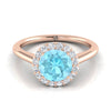 14K Rose Gold Round Brilliant Aquamarine แบ่งปันแหวนหมั้นเพชรง่าม Halo -1/5ctw