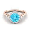 14K Rose Gold Round Brilliant Swiss Blue Topaz ที่ใช้ร่วมกันแหวนหมั้นเพชร Halo -1/5ctw