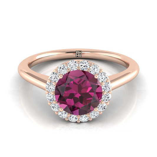 14K Rose Gold Round Brilliant Garnet แบ่งปันแหวนหมั้นเพชรง่าม Halo -1/5ctw