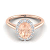 14K Rose Gold Oval Morganite แบ่งปันแหวนหมั้นเพชรง่าม Halo -1 / 5ctw