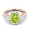 14K Rose Gold Oval Peridot แบ่งปันแหวนหมั้นเพชรง่าม Halo -1 / 5ctw