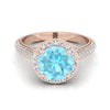 14K Rose Gold Round Brilliant Aquamarine Micro-Pavé Halo พร้อมแหวนหมั้นเพชรด้านข้างแบบปู -7/8ctw