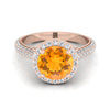 14K Rose Gold Round Brilliant Citrine Micro-Pavé Halo พร้อมแหวนหมั้นเพชรด้านข้างปู -7/8ctw