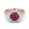 14K Rose Gold Round Brilliant Garnet Micro-Pavé Halo พร้อมแหวนหมั้นเพชรด้านข้างปู -7/8ctw