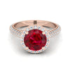 14K Rose Gold Round Brilliant Ruby Micro-Pavé Halo พร้อมแหวนหมั้นเพชรด้านข้างปู -7/8ctw