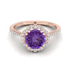 14K Rose Gold Round Brilliant Amethyst หรูหราเพชร Halo Vintage แรงบันดาลใจแหวนหมั้น -1/4ctw