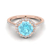 14K Rose Gold Round Brilliant Aquamarine Ornate Diamond Halo Vintage Inspired Engagement Ring -1/4ctw