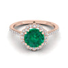 14K Rose Gold Round Brilliant Emerald Ornate Diamond Halo Vintage Inspired Engagement Ring -1/4ctw