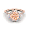 14K Rose Gold Round Brilliant Morganite Ornate Diamond Halo Vintage Inspired Engagement Ring -1/4ctw