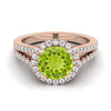 14K Rose Gold Round Brilliant Peridot Halo Center พร้อมแหวนหมั้น French Pave Split Shank -3/8ctw