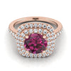 14K Rose Gold Round Brilliant Garnet รัศมีคู่พร้อมแหวนหมั้นเพชร Pavé แบบสแกลลอป -1/2ctw