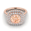 14K Rose Gold Round Brilliant Morganite Double Halo พร้อมแหวนหมั้นเพชร Pavé สแกลลอป -1/2ctw