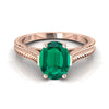 14K Rose Gold Oval Emerald แหวนหมั้นเล่นไพ่คนเดียวสไตล์วิหารวินเทจแกะสลักด้วยมือ