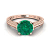 14K Rose Gold Round Brilliant Emerald มือแกะสลักแหวนหมั้นเล่นไพ่คนเดียวสไตล์วินเทจสไตล์อาสนวิหาร