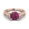 14K Rose Gold Round Brilliant Garnet Hand Engraved Vintage Cathedral Style Solitaire Engagement Ring