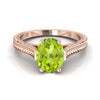 14K Rose Gold Oval Peridot มือแกะสลักแหวนหมั้นเล่นไพ่คนเดียวสไตล์วินเทจสไตล์อาสนวิหาร