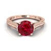 14K Rose Gold Round Brilliant Ruby มือแกะสลักสไตล์วินเทจ Cathedral Solitaire แหวนหมั้น