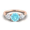 14K Rose Gold Round Brilliant Aquamarine จับคู่ได้อย่างสมบูรณ์แบบแหวนหมั้นเพชรสามรูปลูกแพร์ -7/8ctw