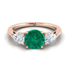 14K Rose Gold Round Brilliant Emerald จับคู่อย่างสมบูรณ์แบบรูปลูกแพร์แหวนหมั้นเพชรสาม -7/8ctw