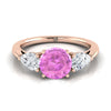 14K Rose Gold Round Brilliant Pink Sapphire จับคู่อย่างสมบูรณ์แบบรูปลูกแพร์แหวนหมั้นเพชรสาม -7/8ctw