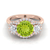 14K Rose Gold Round Brilliant Peridot French Pave Diamond สามแหวนหมั้น -1/2ctw