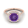 14K Rose Gold Round Brilliant Amethyst Simple Prong Set Halo Engagement Ring -1/3ctw