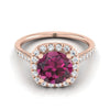 แหวนหมั้น Halo 14K Rose Gold Round Brilliant Garnet Simple Prong Set -1/3ctw