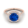 14K Rose Gold Round Brilliant Sapphire Simple Prong Set Halo Engagement Ring -1/3ctw